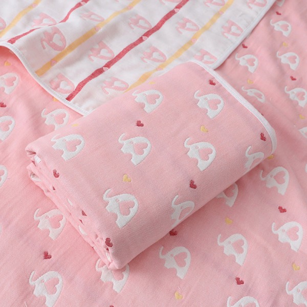 Babygaze badehåndkle født bomull jacquard seks lags dekketeppe Sommerbarnehagehåndkleteppe Pink Love elephant 110*110cm