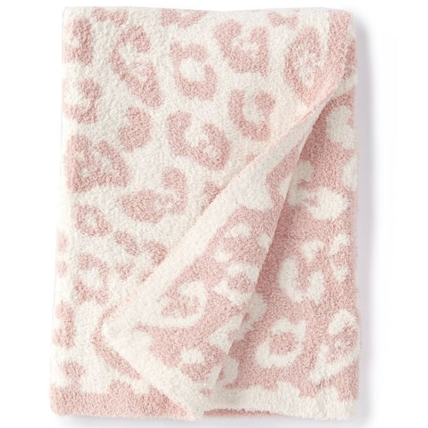 Fleece ullteppe Strikket leopardteppe for barn Fleeceforet strikkeleopardteppe Dream Cover Teppe Light pink 100*120cm