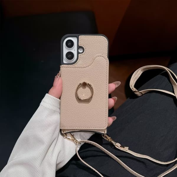 Fodral för iPhone 13 Pro khaki crossbody ring fiskbensmönstrad solid full anti-fall klistermärke