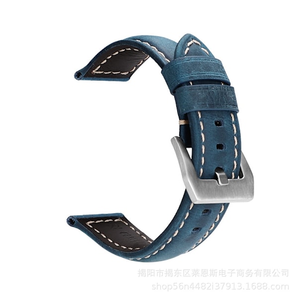 Urrem til Apple Watch iWatch Anvendelig interface 42-44-45-49mm HW-Crazy Horse Læder Midnatsblå-Sølvspænde- PNH