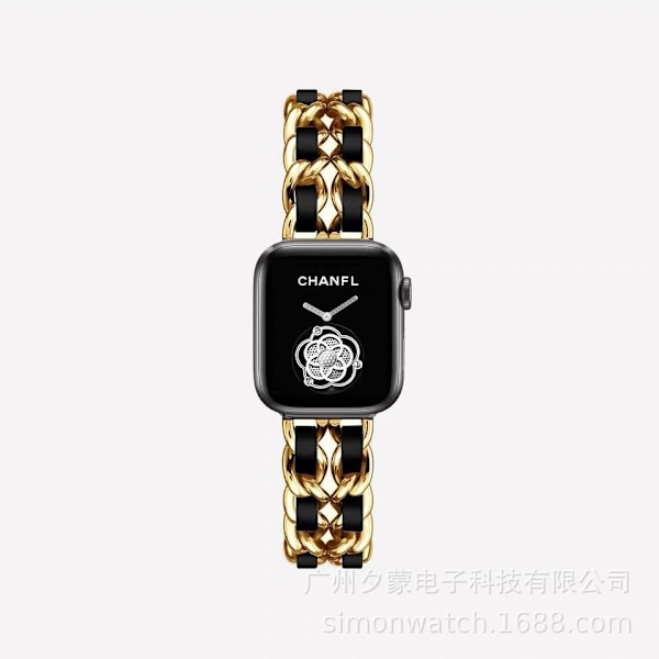 Urrem til Apple Watch iWatch 42/44/45mm guld og sort reb