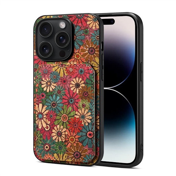 Kotelo iPhone 14 Pro Maxille, kevät/vihreä, korttipaikka, putoamista estävä jalusta, nahkaa