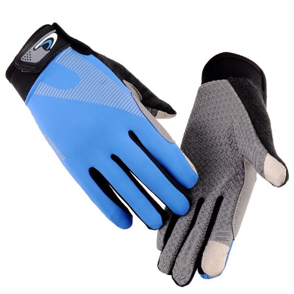 Naiset Miesten Pyöräilyhanskat Nopeasti kuivuvat Hengittävä Auringonsuoja Ice Silk Full Finger -kosketusnäyttö Blue XL