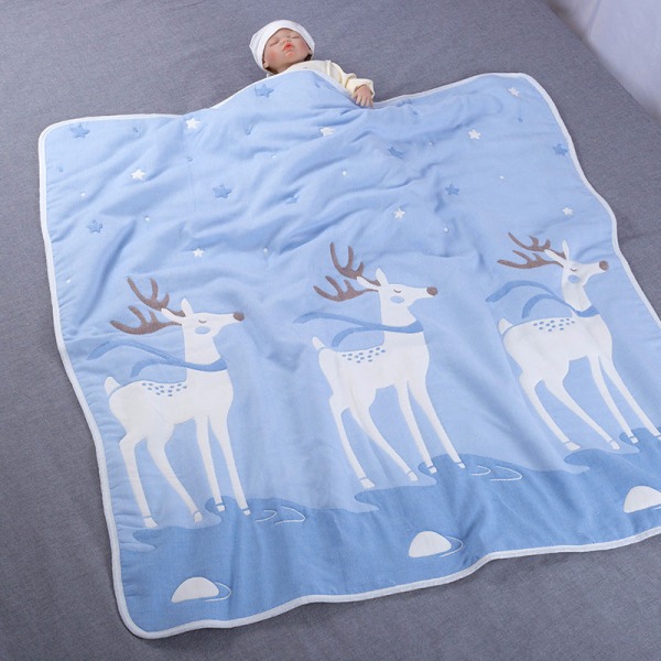 Puuvillainen 10-kerroksinen sideharso Lasten peitto syksyn ja talven kylpypyyhe Vauvan peitto päällinen cover peitto Spotted Deer Blue 115*120cm