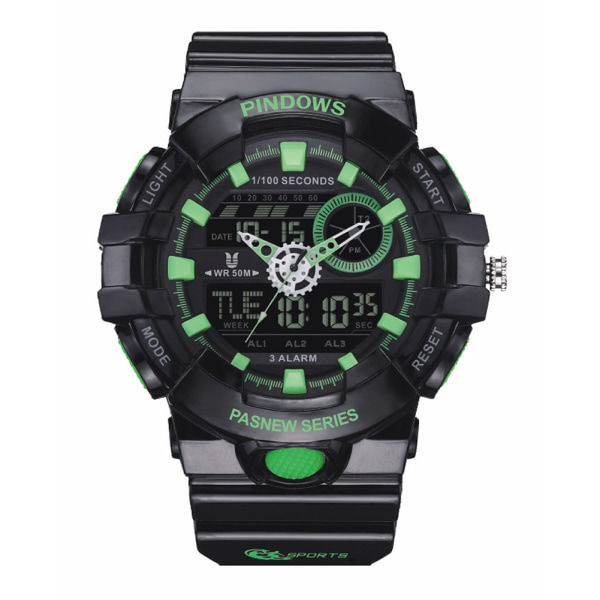 Herreklokker Stor urskive Multi-Function Sports Electronics Gift Black and Green