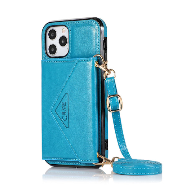 Fodral för iPhone 13PRO blå multifunktionell plånbok kortplats crossbody-rem