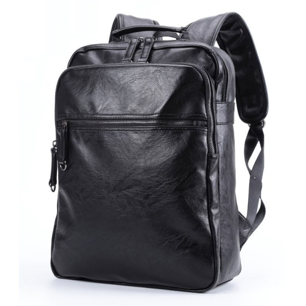 Tietokonelaukku Suurikokoinen matkalaukku Lehmännahkainen casual muoti koululaukku Miesten reppu Black