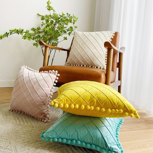 Ensfarvet fløjl Rhombus Plys kuglekvast Sofa pudebetræk Water Green 45*45cm
