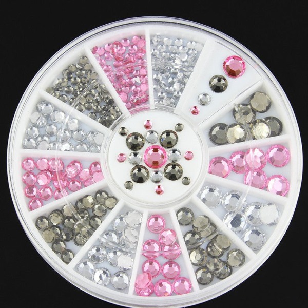 Kynsikoristeet Nail Art :lle tekojalokivi valkoinen timanttilevykoriste 12-ruudukkolevysoitin Pink diamond box 30 Rhinestone turntable