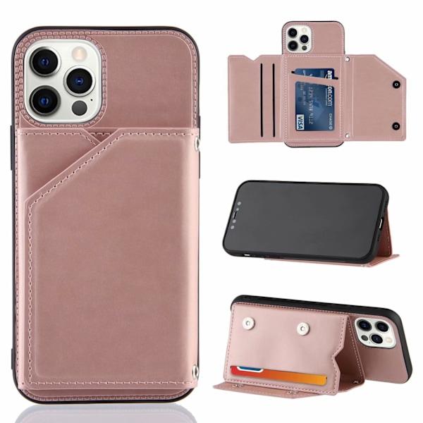 Kotelo iPhone 13pro MAX -puhelimelle, ruusukullanvärinen, korttipidike, kaksoissolkikiinnitteinen lompakko