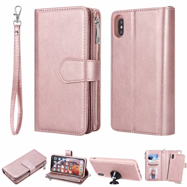 Etui til iPhone 13 Pro rosaguld læder delt wallet kortholder 2 i 1 lynlås