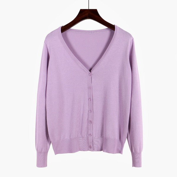 Kvinder Strik Efterår Vinter Sweater Cardigan Langærmet V-hals Aircondition skjorte Slankende Pink purple M