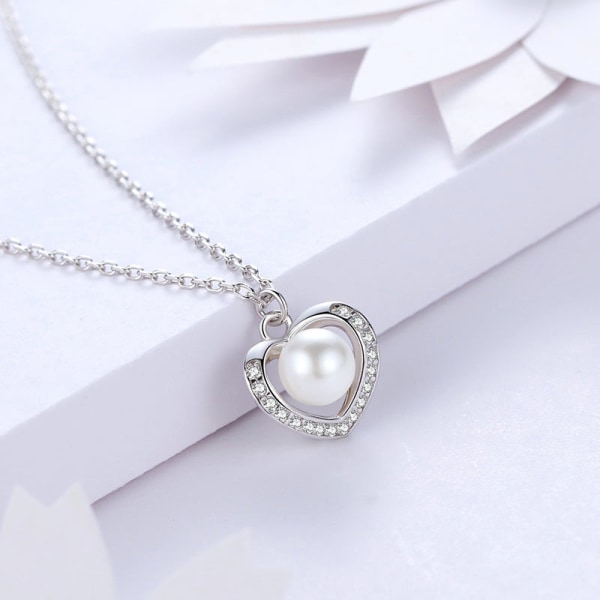 Kvinner halskjede kjede choker anheng smykker jenter gave ferskvann perle hjerte mote Pearl 925 silver