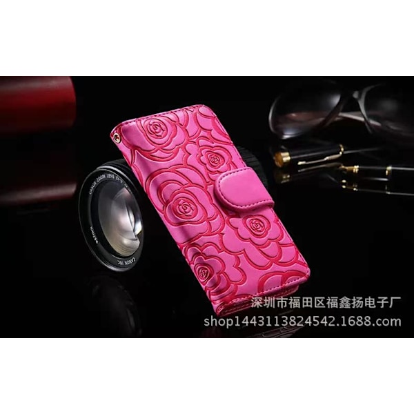 Fodral för iPhone 13 mini rosaröd präglad kamelia läder