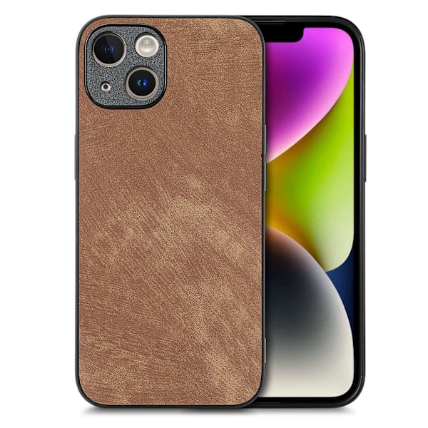 Fodral för iPhone 16 Plus Brun Enkelt Läder Rena Fina Porer Multi Modell