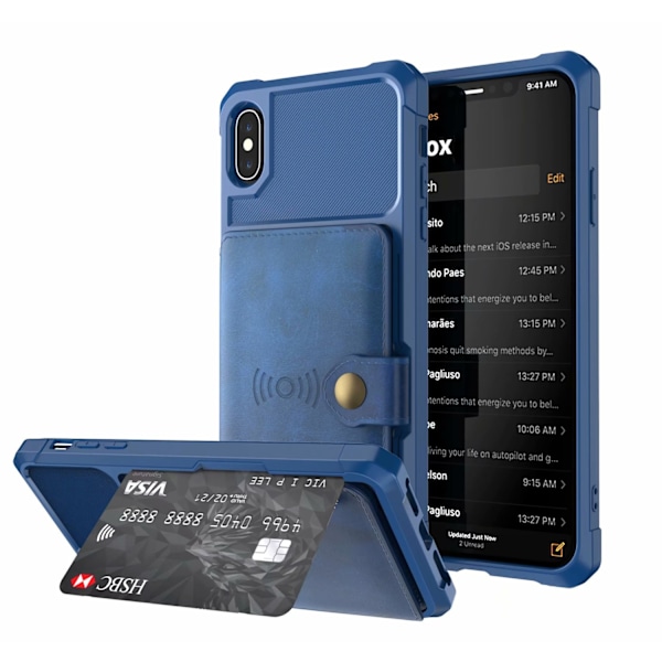 Kotelo iPhone 13 Pro:lle, sininen, auto, magneettinen korttipaikka, lompakkopidike