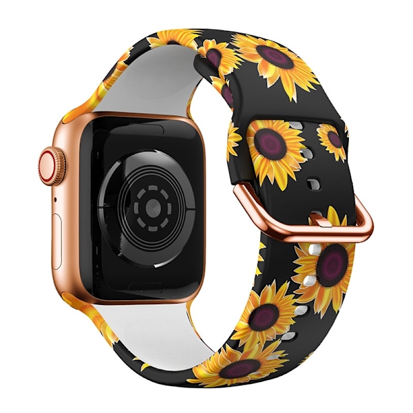 Kellon ranneke Apple Watch iWatch 42/44/45/49mm Auringonkukka mustalla pohjalla