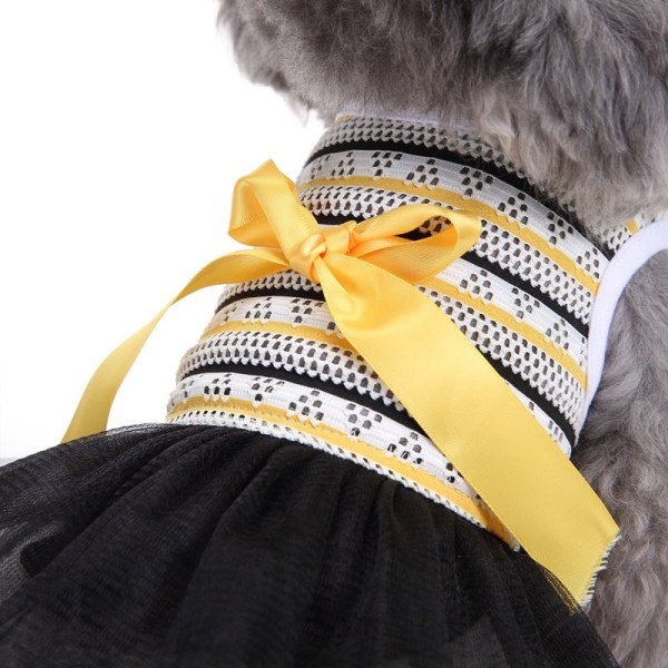 Koira-kissan vaatteet Kevät- ja kesämekko Raidallinen rusetti sarjakuvanalle Yellow bow XL