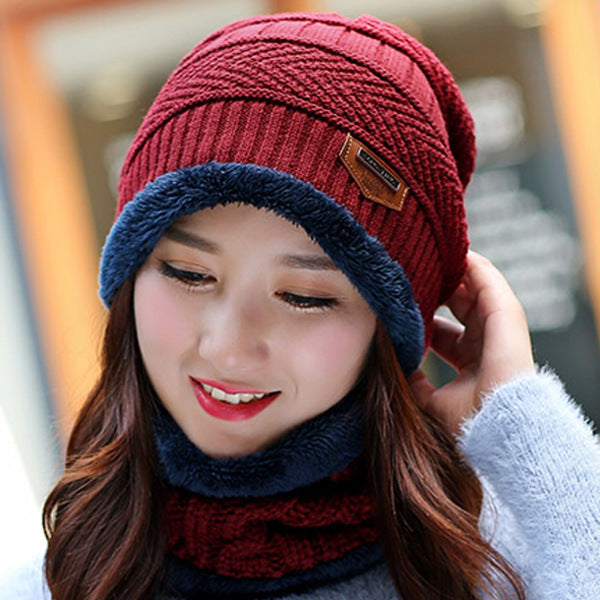 Lämmin talvinen neulottu pipohatut Naisten paksu set korvaläpät päätä käämittävät ulkoilu korealaista tyyliä bandana villaa unisex Cap-Black M