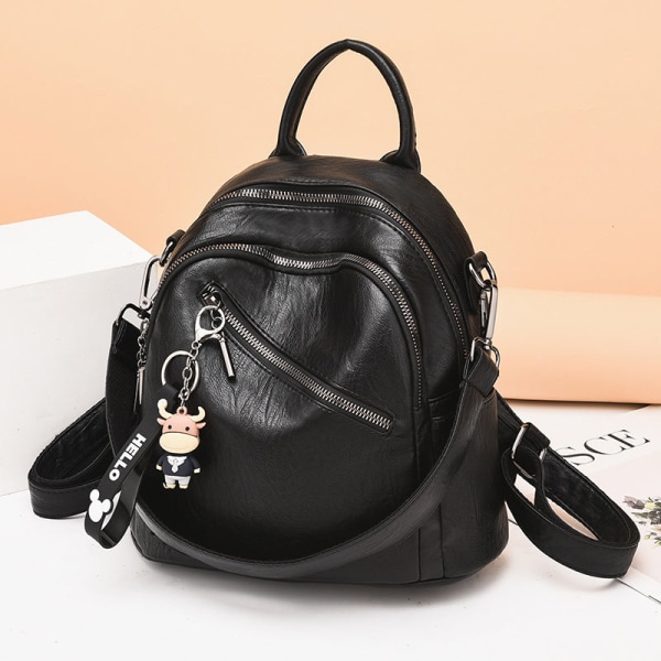 Kvinner jente ryggsekk skulderveske skolesekk Koreansk stil mykt skinn Casual Travel Bag Bag Black Style 2