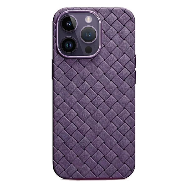 Fodral för iPhone15pro mörklila vävt mönster fullt ventilerande läder ultratunt mjukt