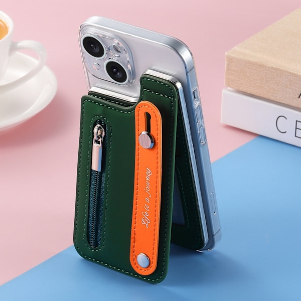 Kotelo iPhone 16 Pro -puhelimelle, tummanvihreä, luova, lämmin, ylös- ja alaspäin avattava korttipidike, läpinäkyvä