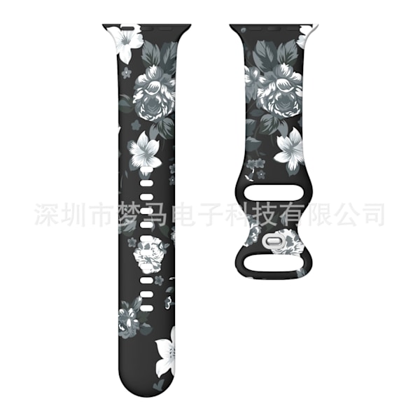 Urrem til Apple Watch iWatch Sort baggrund med grå blomster 38/40/41mm