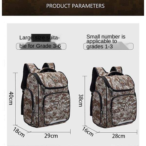 Camouflage Barneskolesekk Barneskoleelev Skolesekker for menn og kvinner Field Brown large