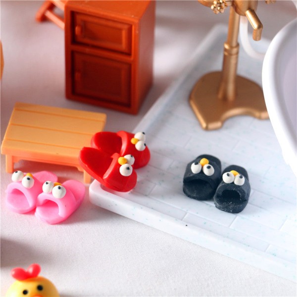 Pienoishuonekalut lelunuket talo tee-se-itse-sisustustarvikkeet mini 1:12 värilliset tossut cap Black slippers