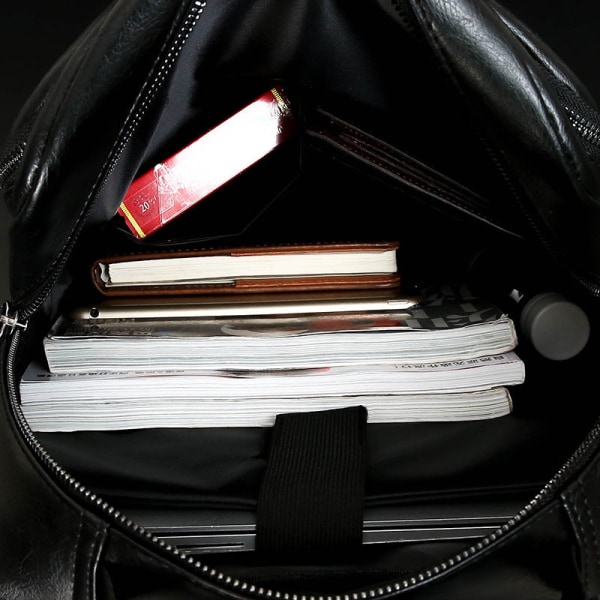 Skol Student Ryggsäck College Bokväska Resväska PU Läder Stor kapacitet Dator Fritid black