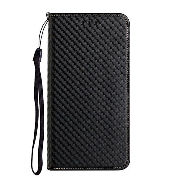 Etui til iPhone 15 Plus, sort kulfibertekstur, magnetisk læder, carbon