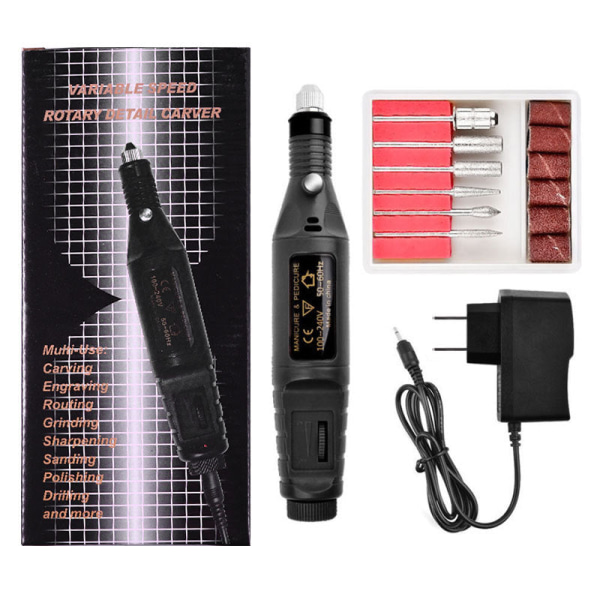 Negledekorasjoner for Nail Art Mini-slipemaskin USB bærbar elektrisk neglesliper American Standard Black (boxed)