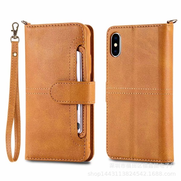 Etui til iPhone 14 Pro Max lysebrun multifunktionel anti-fald 2 i 1 split læder kortslot