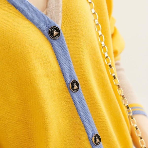 Damstickad Höst Vinter Tröja Långärmad Kontrastfärg Ytterkläder Cardigan Bottoming Shirt Yellow 58*96*54cm