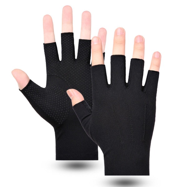 Women Men Cycling Gloves Cycling Touch Screen Non-Slip  Sun Protection Breathable Ice Silk Men black half finger Average Size