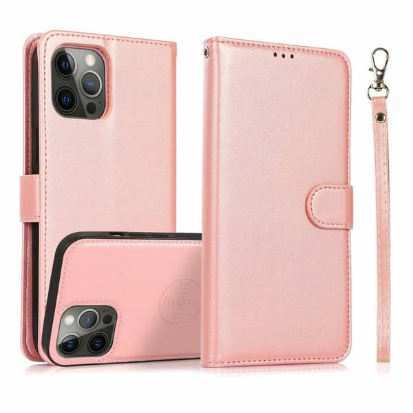 Etui til iPhone 16PRO rosaguld 2 i 1 flip wallet stil læder split
