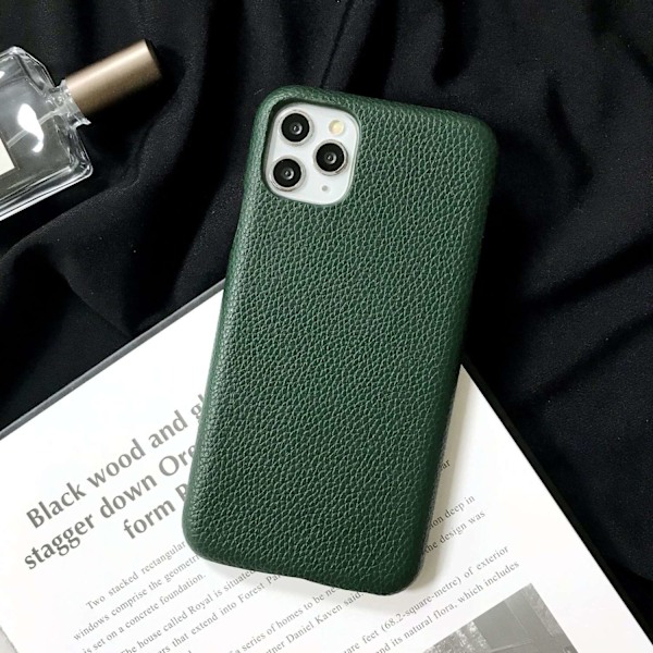 Fodral för iPhone15plus Midnattsgrön Lychee Textur Läder