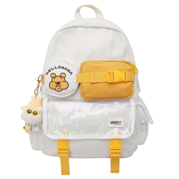 Reppu Women Fresh Cute Fashion Travel Leisure Junior High School olkalaukku White with yellow strap pendant