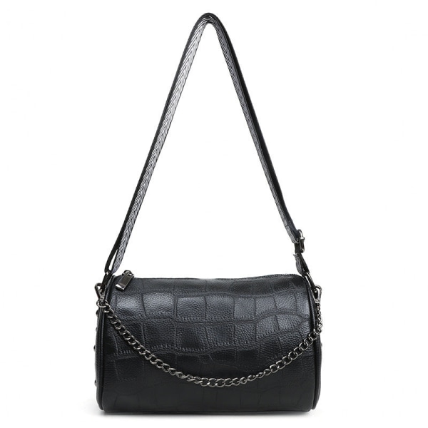 Dam Handväska Första lager Kohud Mode Krokodilmönster En axel Crossbody Casual Black small Size