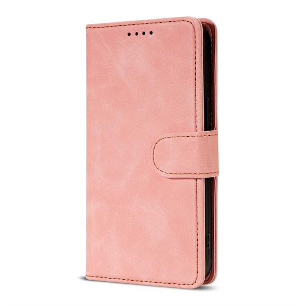 Etui til iPhone15 pink dobbelt foldet kant hudfølelse læder hudfølelse ensfarvet