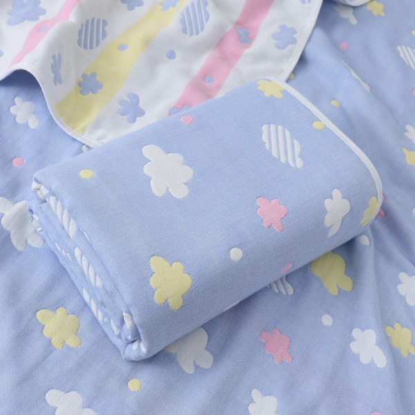 Babygaze badehåndkle født bomull jacquard seks lags dekketeppe Sommerbarnehagehåndkleteppe Blue Color cloud 110*110cm