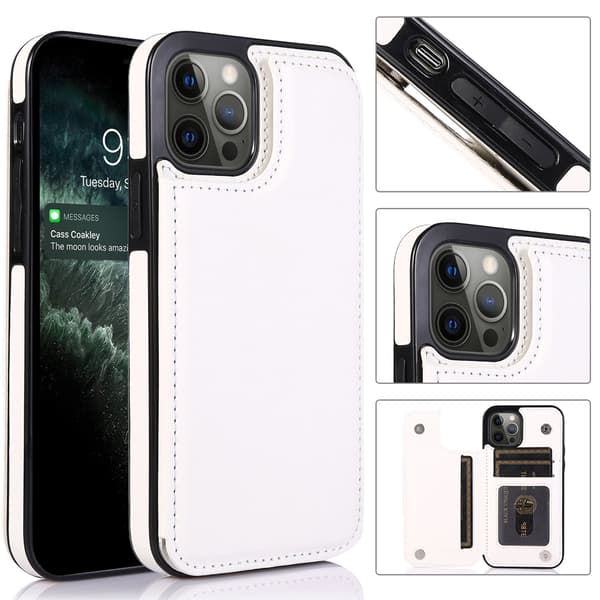 Deksel til iPhone 13 6.1 hvit magnetisk kortholder solid sideklistremerke