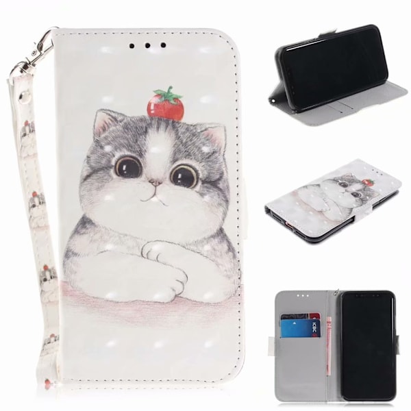 Fodral för iPhone 13 Söt katt målad läder tryck tecknad kortplats plånbok