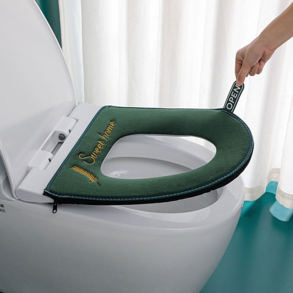 3pcs Toilet Seat Cover Pads Waterproof Plush Thicker     Zipper Coffee Color
