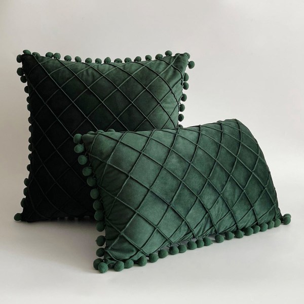 Yksiväriset Velvet Rhombus Pehmopallotupsu sohvatyynynpäälliset Dark green 30*50cm