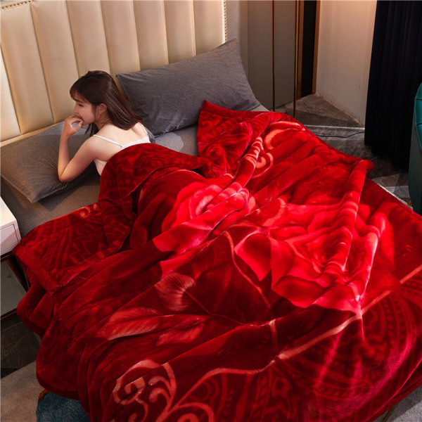 Förtjockad laschel filt cover filt vinter supermjuk dubbel-lager bröllop filt flanell Bright red 180*220 cm