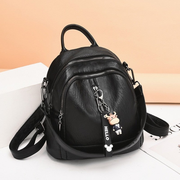 Kvinner jente ryggsekk skulderveske skolesekk Koreansk stil mykt skinn Casual Travel Bag Bag Black Style 2