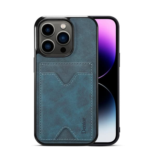 Fodral för iPhone 13 Pro Max marinblå kortplats full kant anti fall läder