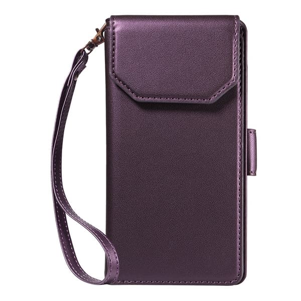 Etui til iPhone15Plus K multi-kort pung læder etui lilla multi-kort solidt kort