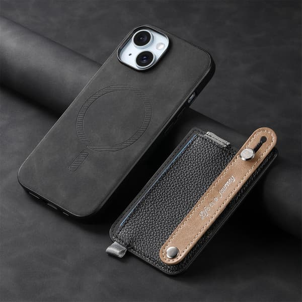 Etui til iPhone 16 Pro Max, sort, magnetisk kortholder og pung